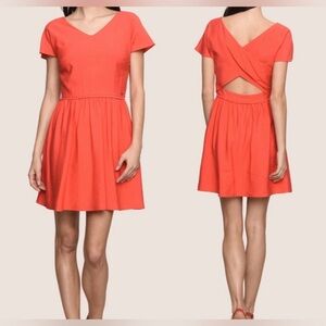 Armani Exchange Women’s Cross Back Fit and Flare Dress 14 Red Coral Short Sleeve